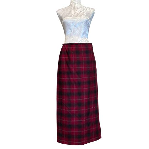 Liz Clairborne Wool Wrap Skirt Womens Sz 12 Red Gray Tartan Academia Romantic - Picture 1 of 15